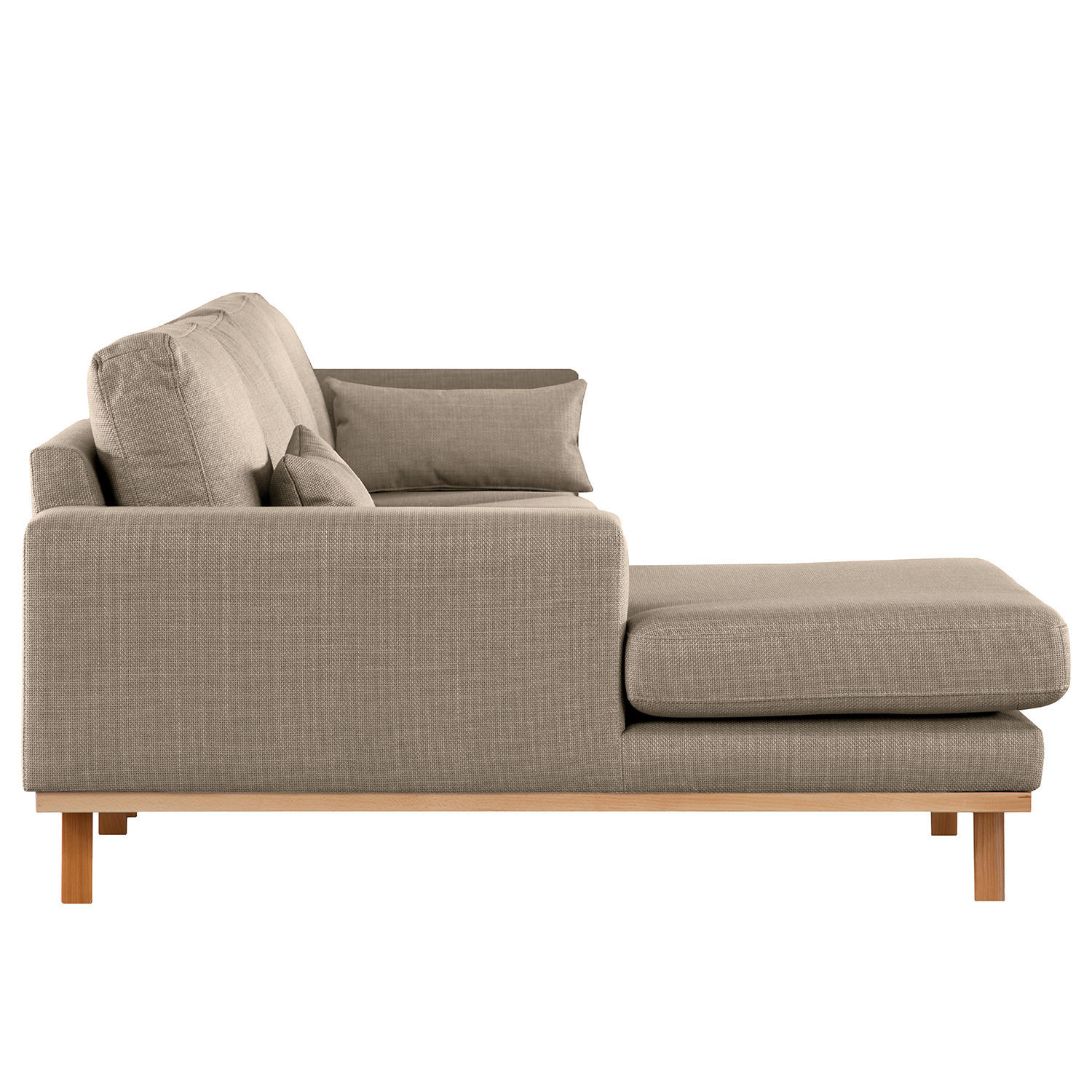 ECKSOFA mit Longchair - Taupe/Buchefarben, Textil (281/153cm) - home24