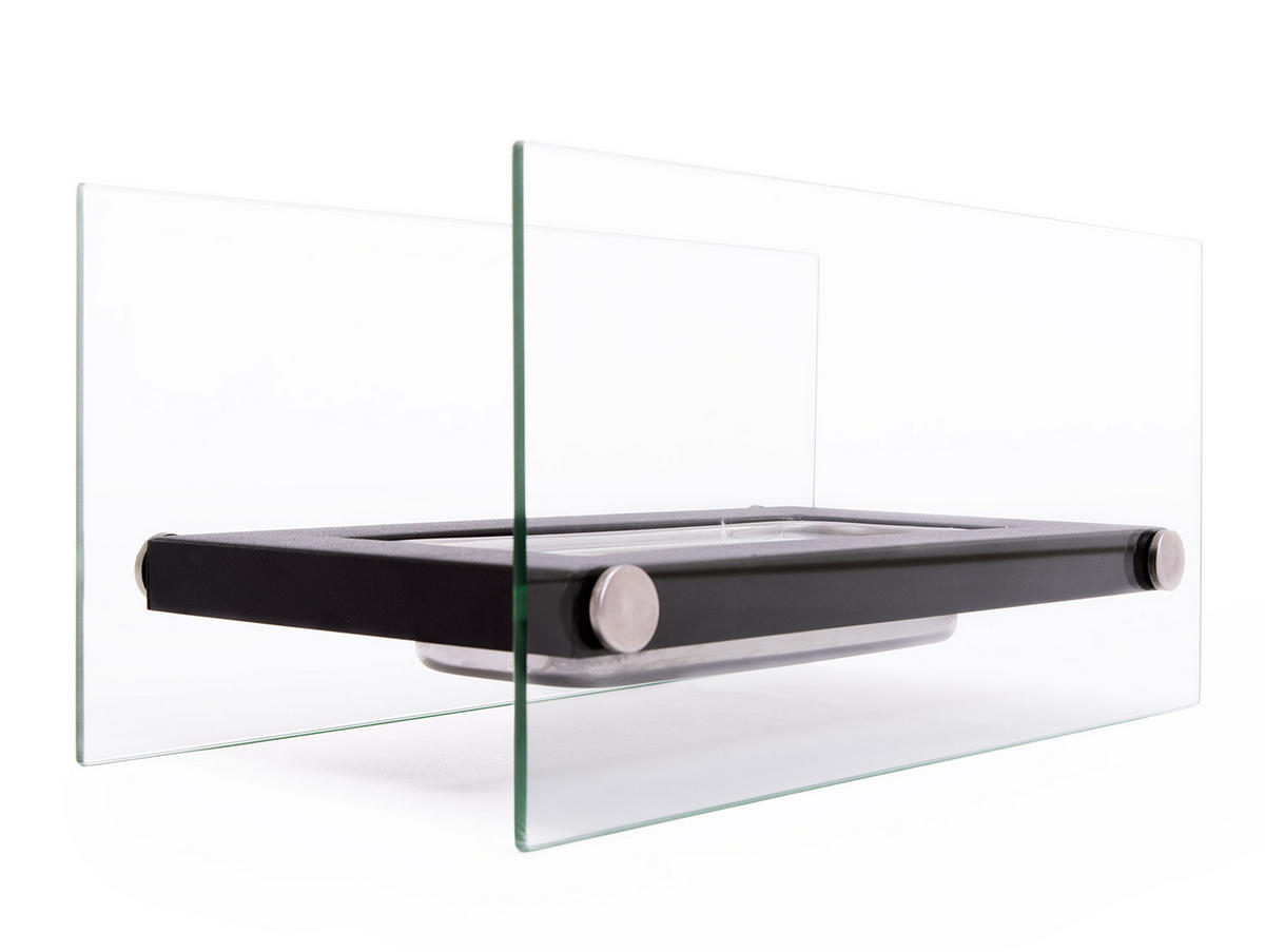 BIOETHANOL-KAMIN Schwarz Tischmodell inklusive 0.25 L Brennblock - Schwarz, Glas (34/16/16cm) - Purline