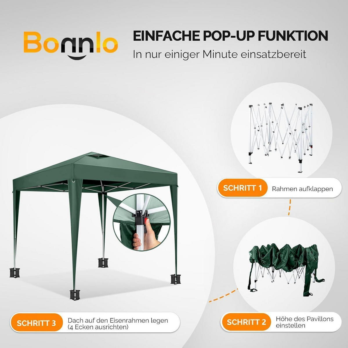 FALTPAVILLON 3x3m mit 4 Seitenteilen Grau - Olivgrün, Metall (300/260/300cm)