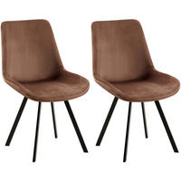 STUHL 2er Set Samt braun - Schwarz/Braun, Textil/Metall (53/89/59cm) - CLP