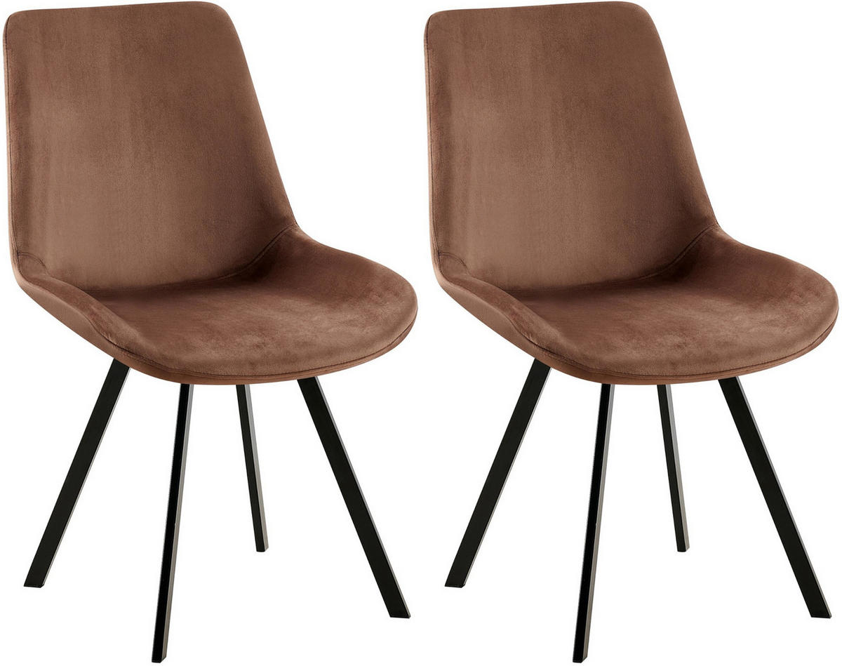 STUHL 2er Set Samt braun - Schwarz/Braun, Textil/Metall (53/89/59cm) - CLP