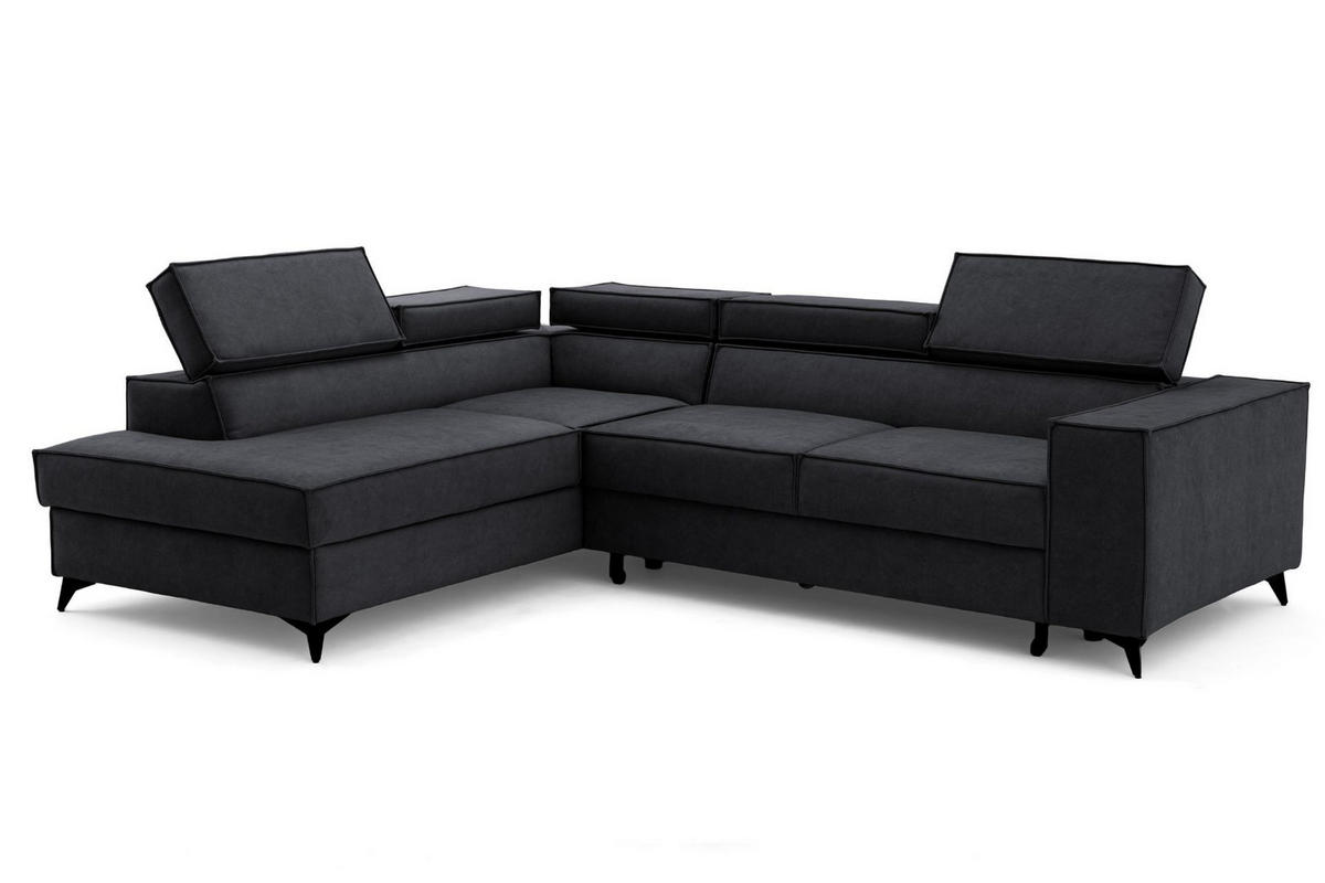 ECKSOFA PURE L Links mit Schlaffunktion 127x199 Velours Graphit - Graphitfarben/Schwarz, Holz/Textil (281/204cm) - Muffo