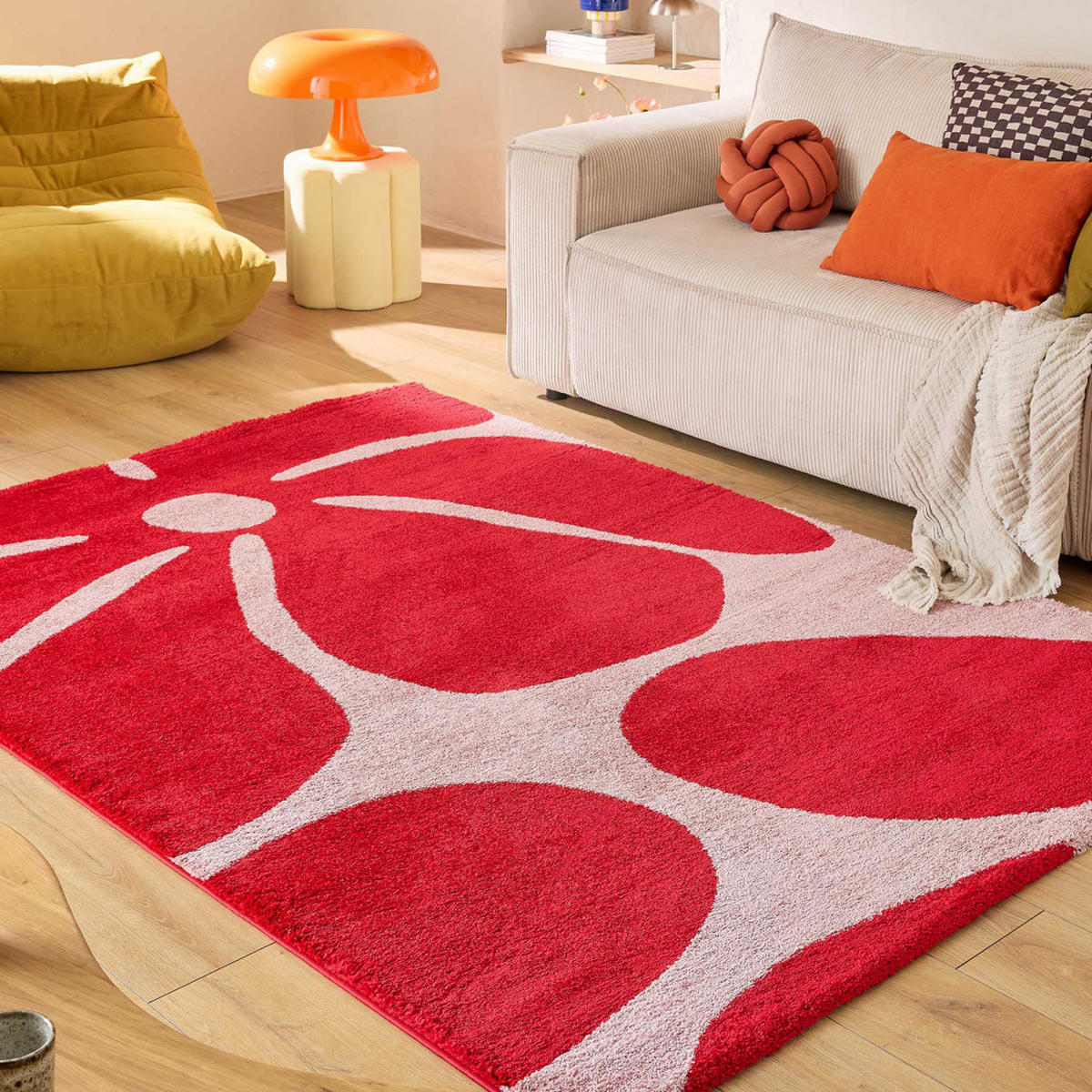 VINTAGE-TEPPICH mit Blumenmuster - Pop - 200 cm x 280 cm - Rot, Kunststoff (200/280cm) - Drawer