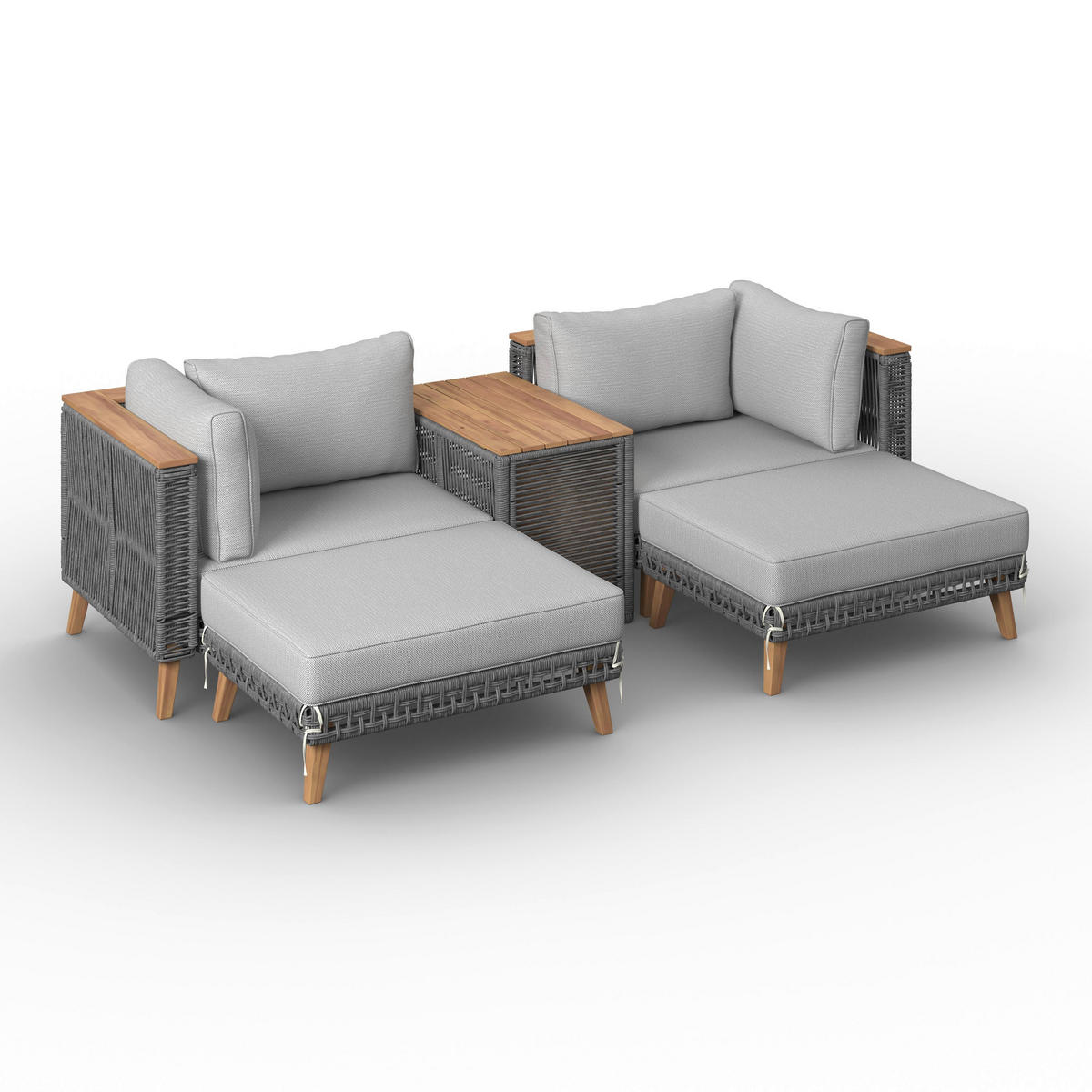 LOUNGEGARNITUR Marilou Grau Outdoorgewebe/Kunststoff/Holz - Grau, Holz