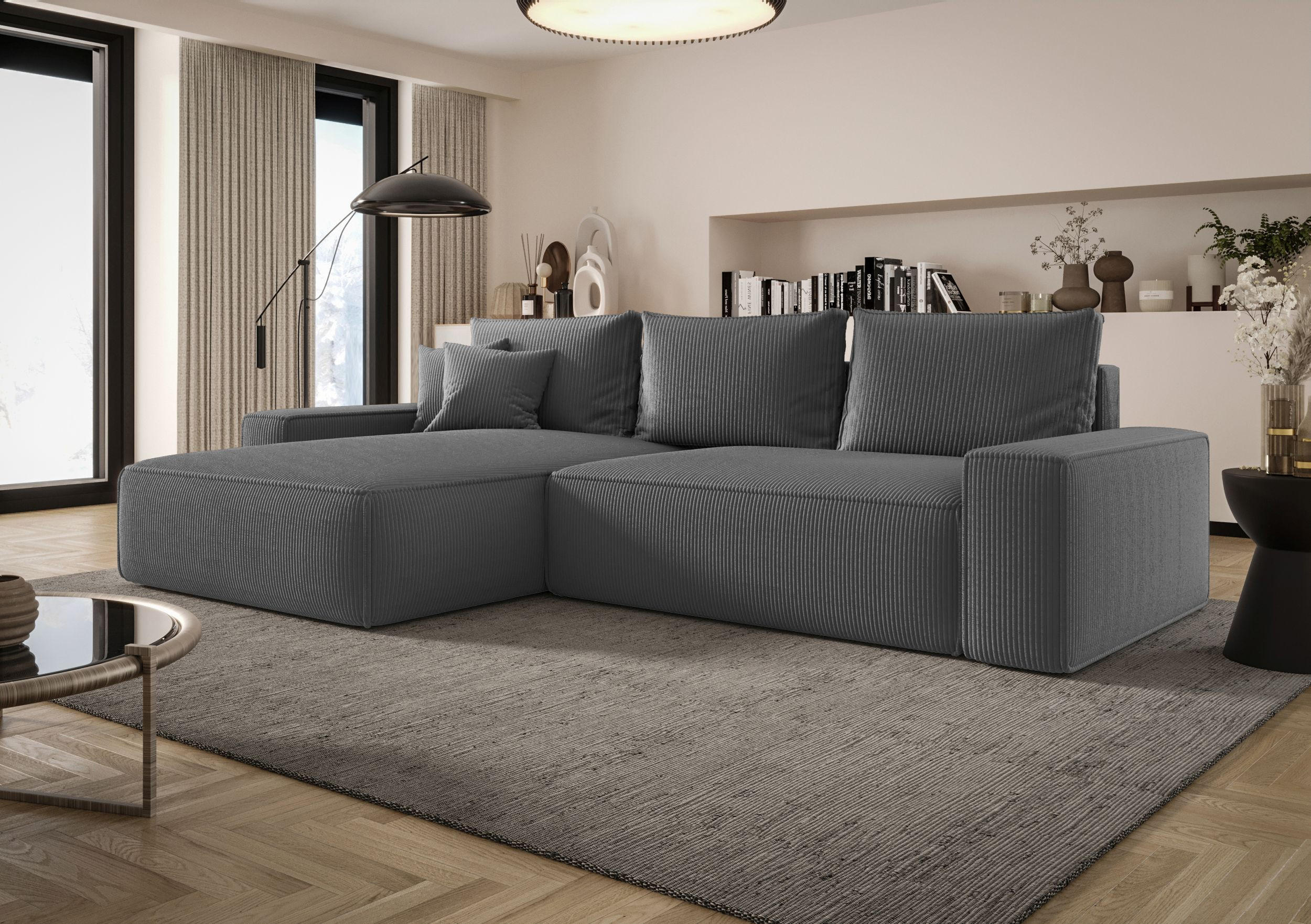 ECKSOFA MONA mit Schlaffunktion POSO 60 Links - Grau, Textil (280/185cm) - Bedante