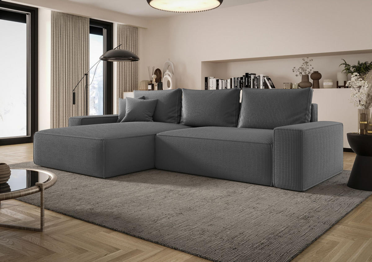 ECKSOFA MONA mit Schlaffunktion POSO 60 Links - Grau, Textil (175/280cm) - Bedante