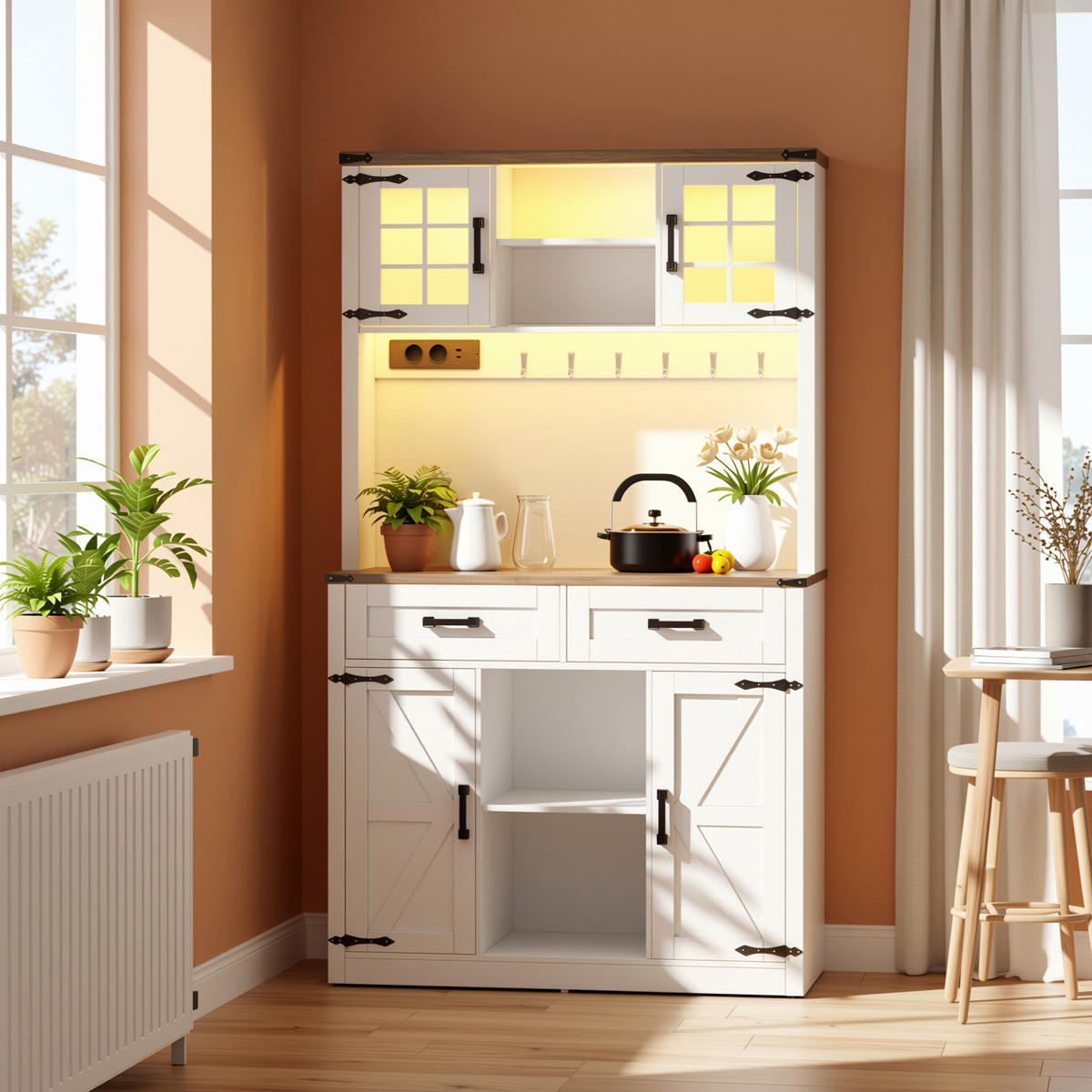 HIGHBOARD Barschrank & Küchenbuffet 100 cm in Weiß/Eiche - Weiß, Holzwerkstoff (100/172/40cm) - Urban Meuble