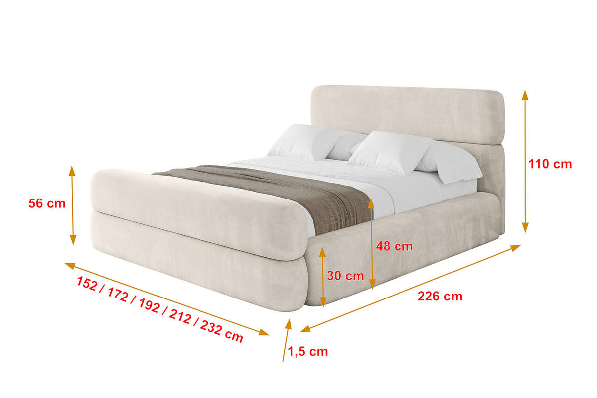 POLSTERBETT mit Bettkasten, Fußteil und Lattenrost, Boxbett ohne Matratze - ENORA-Z 120x200 Beige - Beige, Holzwerkstoff/Textil (120/200cm) - ALTDECOR