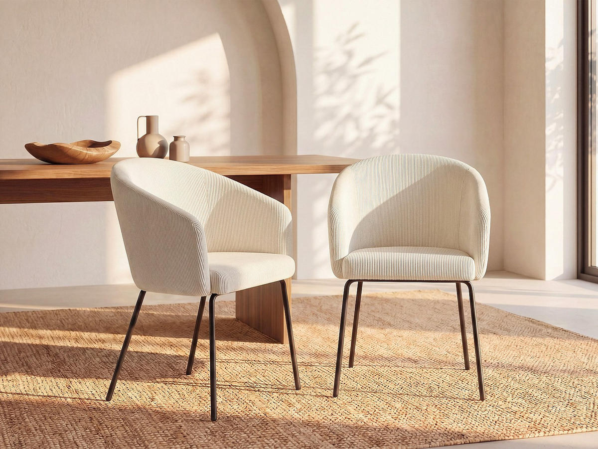 STUHL - 56.5 cm x 58.5 cm - samt - cremefarben Moroni - Creme, Textil (56.5/79/58.5cm) - Vente-Unique