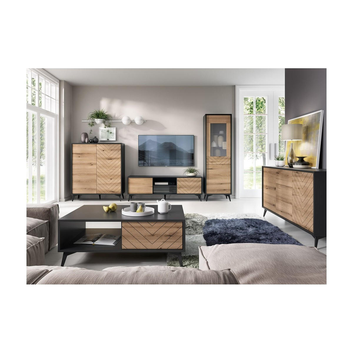 WOHNZIMMER Set 5-tlg. – DIAMOND – Eichefarben - Eichefarben, Holzwerkstoff (103.5/119/39cm) - hi-markt