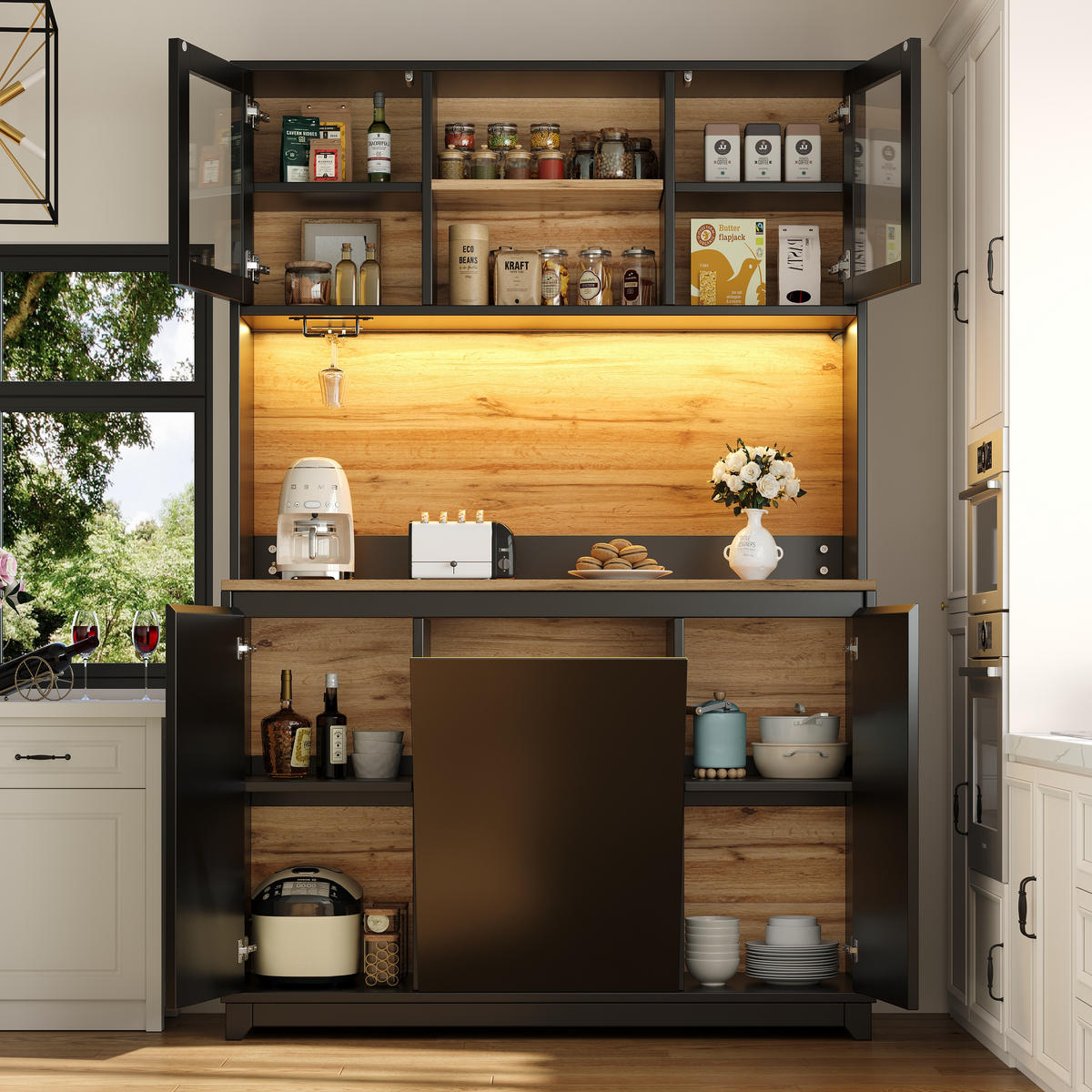 BUFFET 120/40/180 cm schwarz aus MDF mit LED - Schwarz, Holzwerkstoff (120/180/40cm) - OKWISH