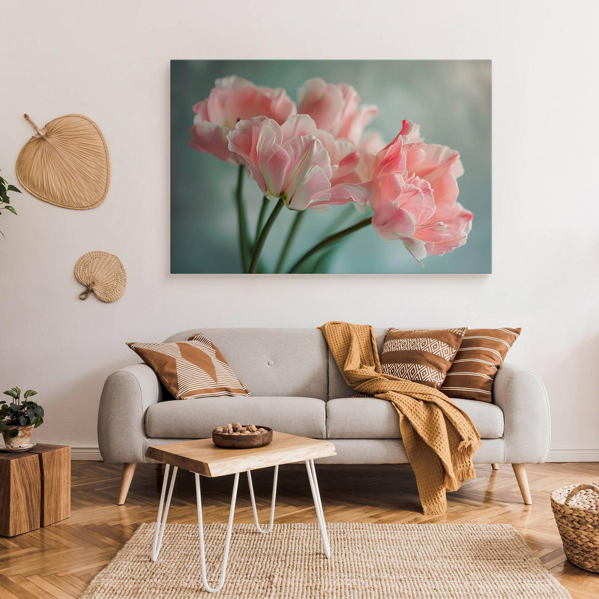 LEINWANDBILD für Wohnzimmer Blumen Tulpen Pflanzen Natur 30cm x 20cm - Blau/Rosa, Textil (30/20cm) - Muralo