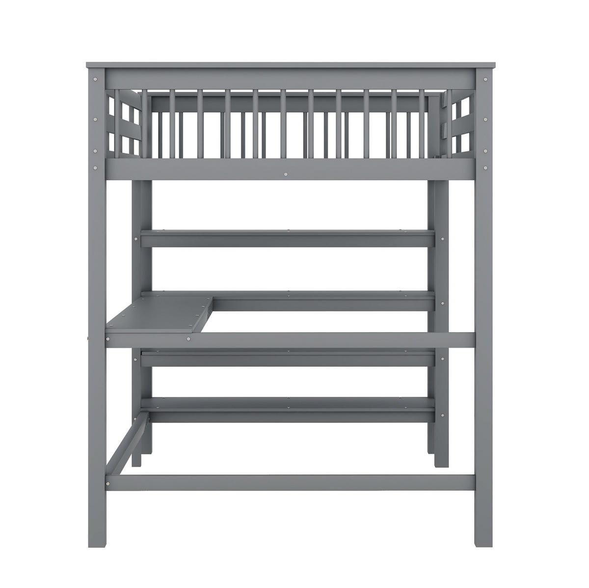 VISOKI krevet 140/200 cm s radnim stolom i policama, sigurnosnom ogradom i minimalističkim dizajnom, Siva - siva, drvni materijal (140/200cm) - Redom