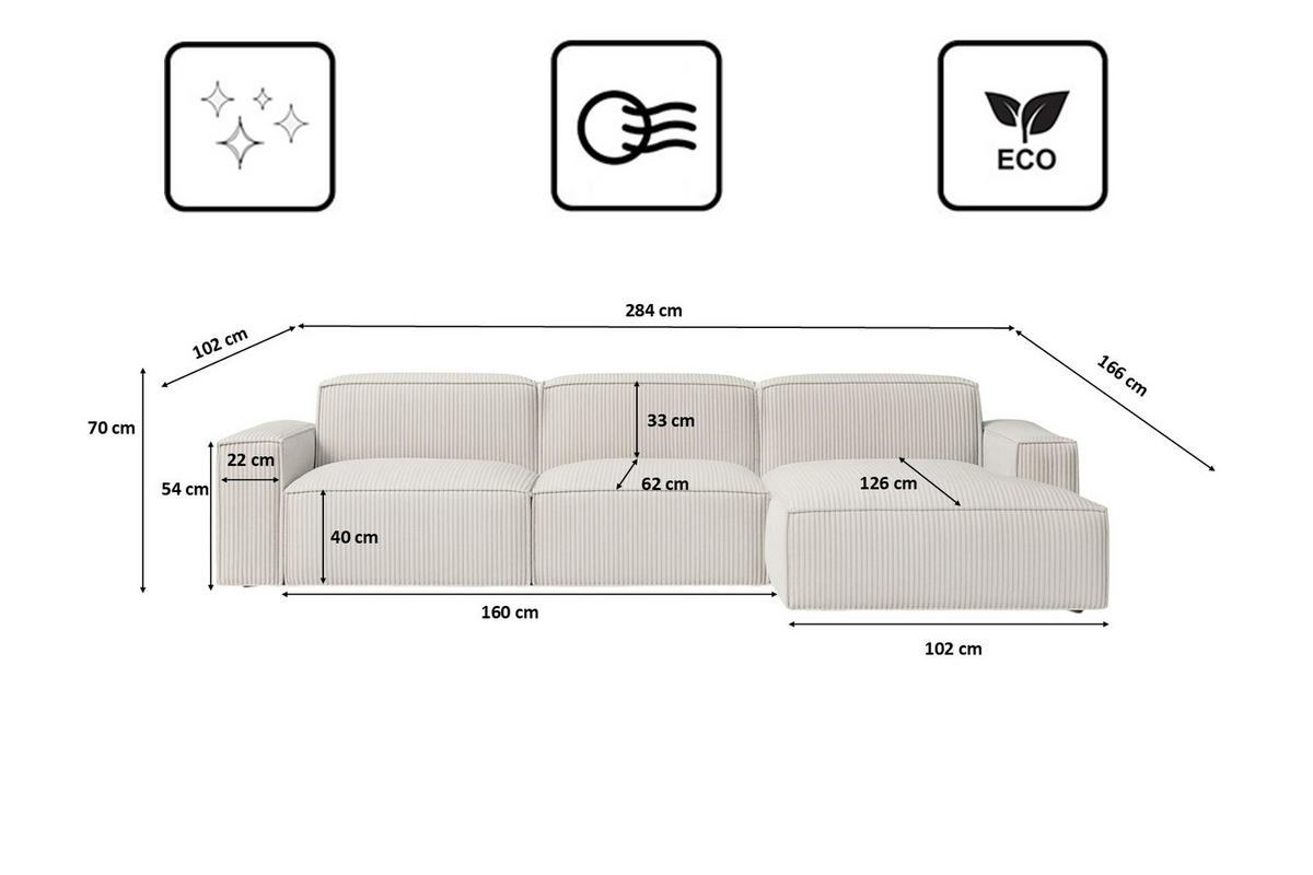 ECKSOFA Cursal L-Form, Stoff Poso, Beige, Rechts - Beige, Holz (284/166cm) - Kaiser Möbel