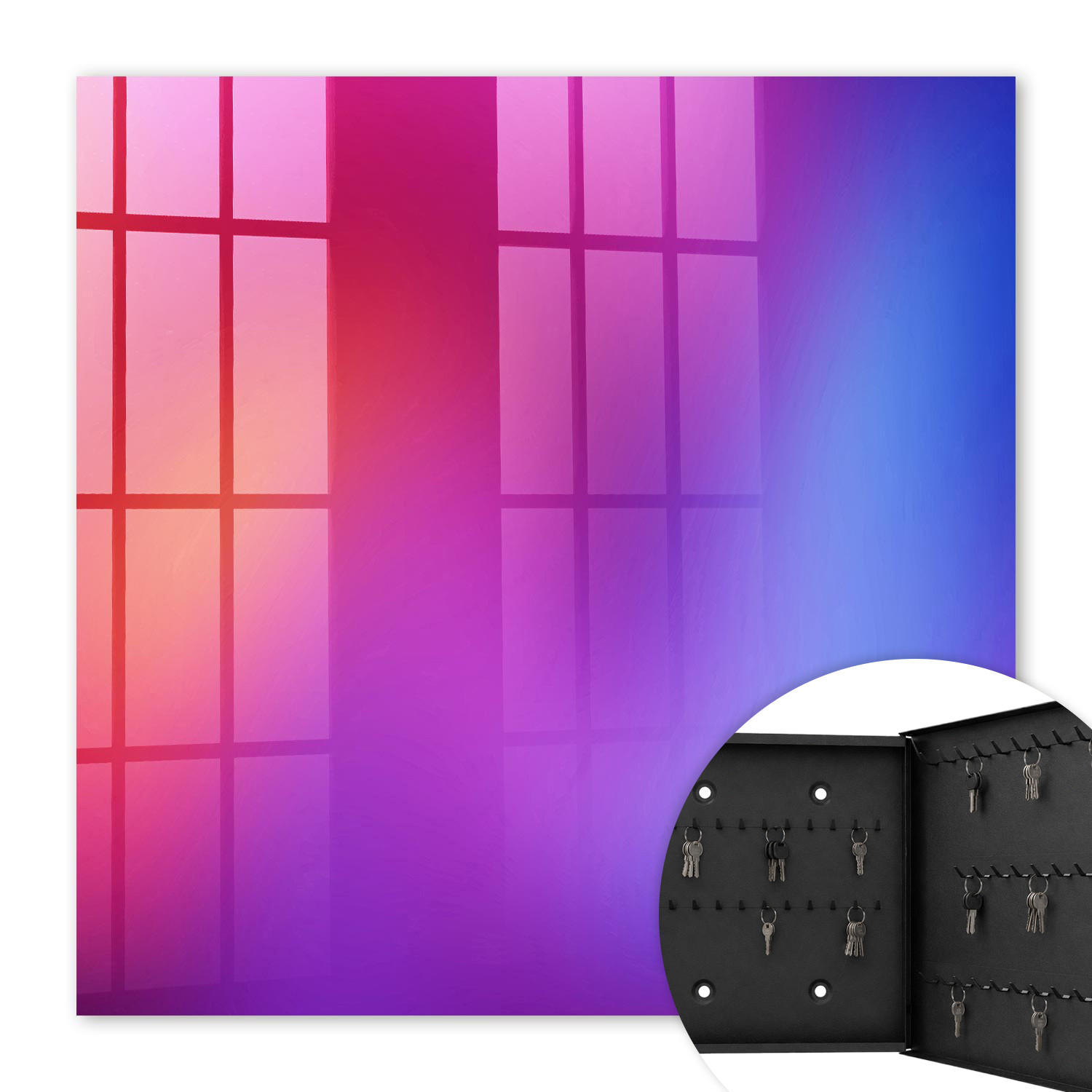 SCHLÜSSELBOX Schwarz 30x30 cm- Türöffnung nach rechts - Farbenfrohe Freude - Lila, Metall (30/30/5cm) - TULUP