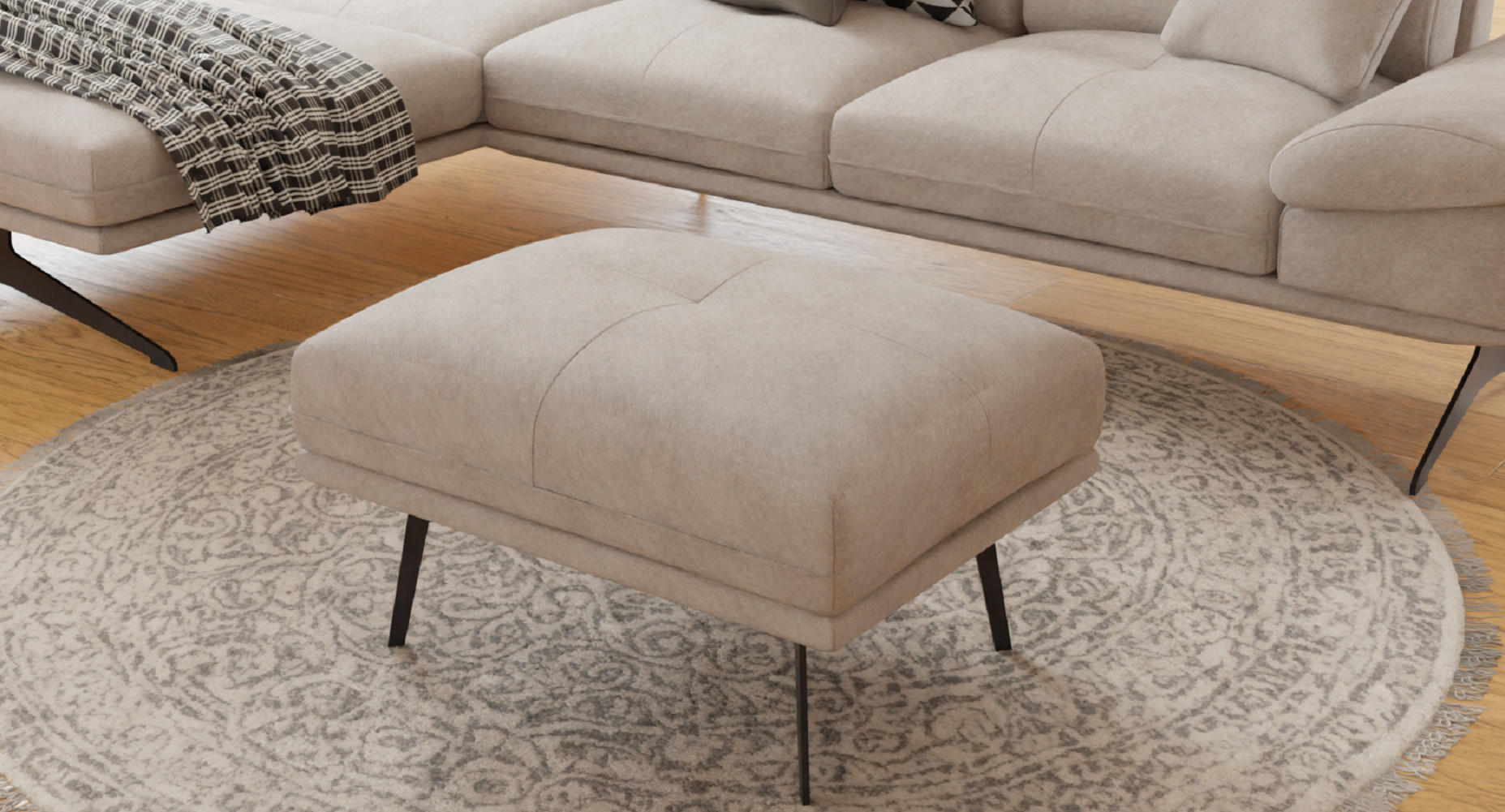 HOCKER Loris Beige Samt - Beige/Schwarz, Holz/Textil (83/47/62cm) - S-Style Möbel