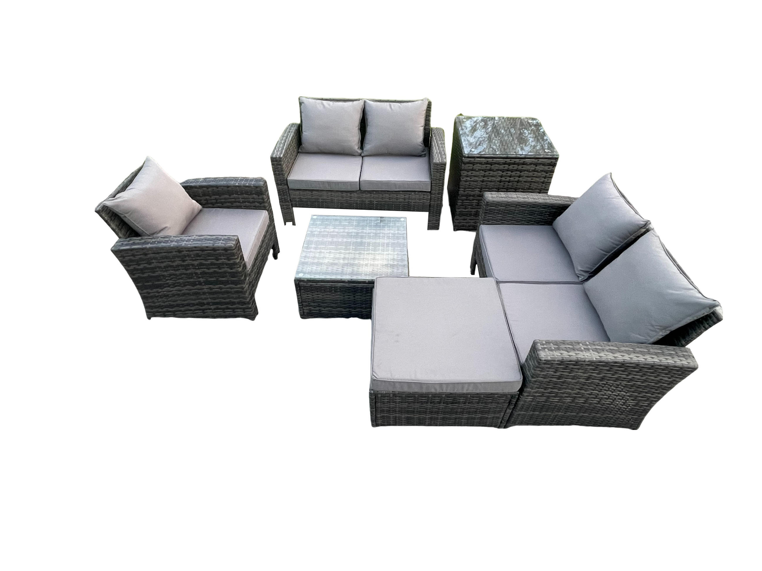 GARTENSOFA Hohe Rückenlehne Polyrattan Dunkelgrau 6-Sitzer - Dunkelgrau, Metall - Fimous
