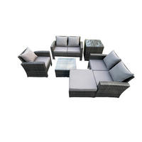 GARTENSOFA Hohe Rückenlehne Polyrattan Dunkelgrau 6-Sitzer - Dunkelgrau, Metall - Fimous