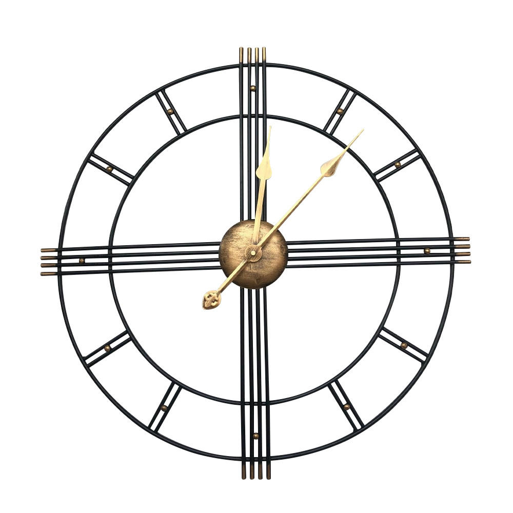 Livingandhome Wanduhr Schwarz, Gold 60x3.5x60 cm