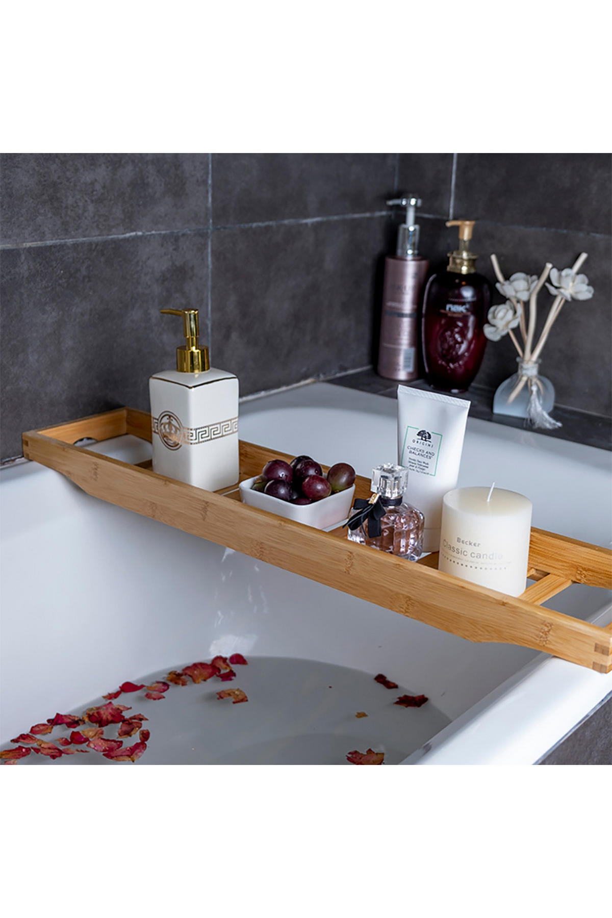 BADEWANNENABLAGE aus Bambus in natürliche Farbe Keine Montage erforderlich Ergonomisches Design 70 x 14,6 x 4,5 cm - Naturfarben, Holz (70/4.6/14.6cm) - Livingandhome