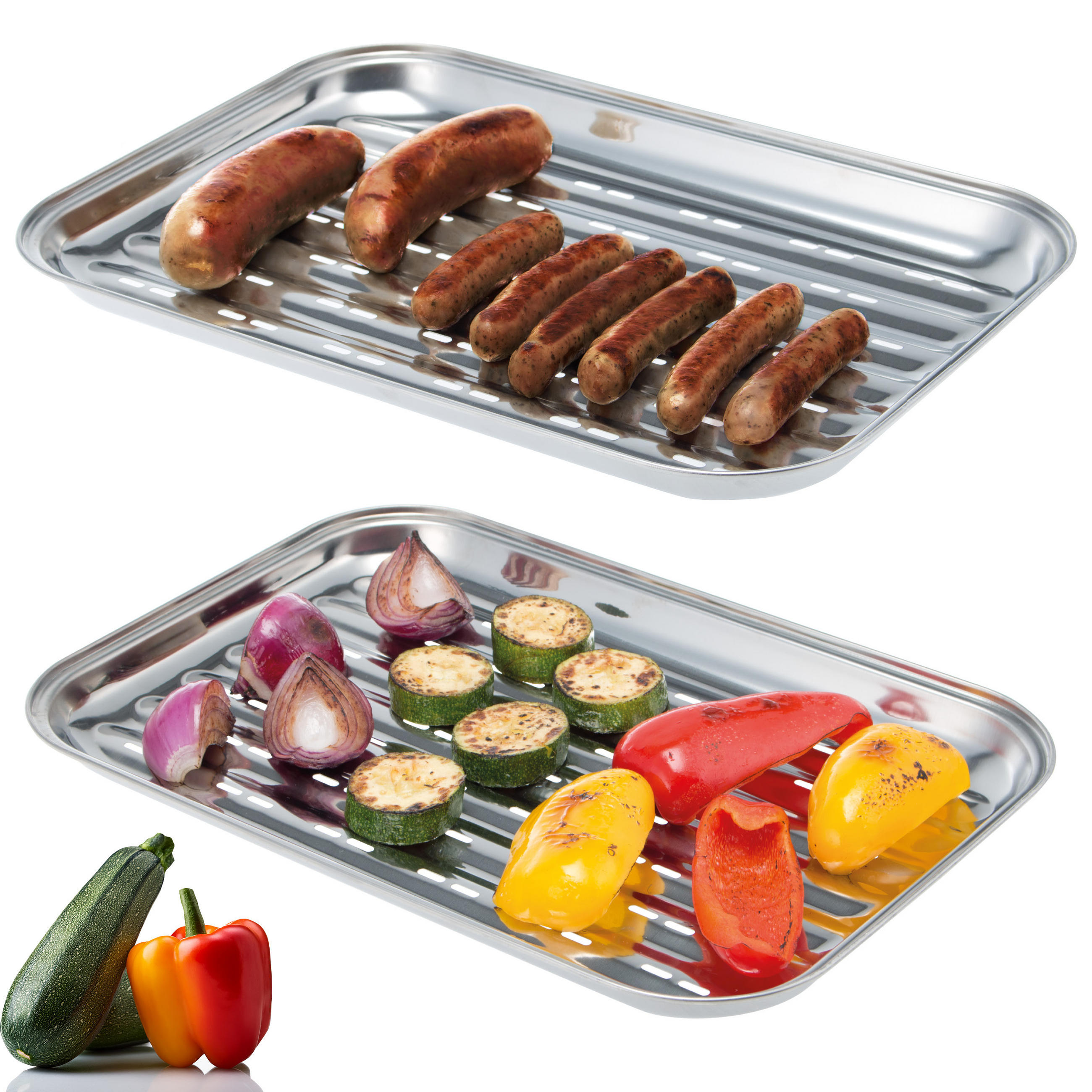 GRILLSCHALE 2er-Set, silber, Edelstahl - Edelstahlfarben, Metall (24.5/2.5/35cm) - bremermann