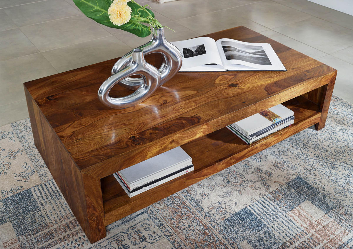 COUCHTISCH Sheesham 135x70x36 walnuss lackiert DUKE #120 - Dunkelbraun, Holz (135/70/36cm) - Massivmoebel24