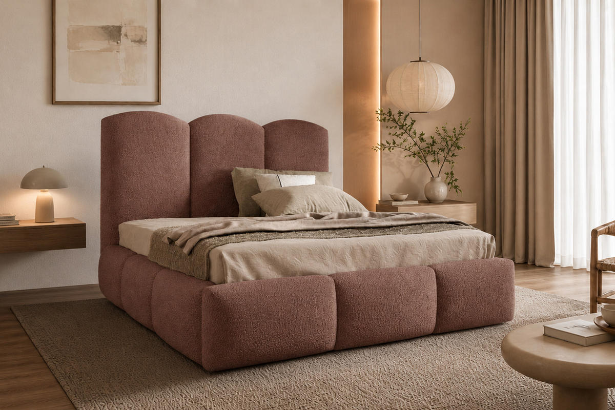 POLSTERBETT Mit Bettkasten, Bouclé-Stoff Baloo, Rosa, 140x200 cm, BERO - Pink, Holz (140/200cm) - Kaiser Möbel