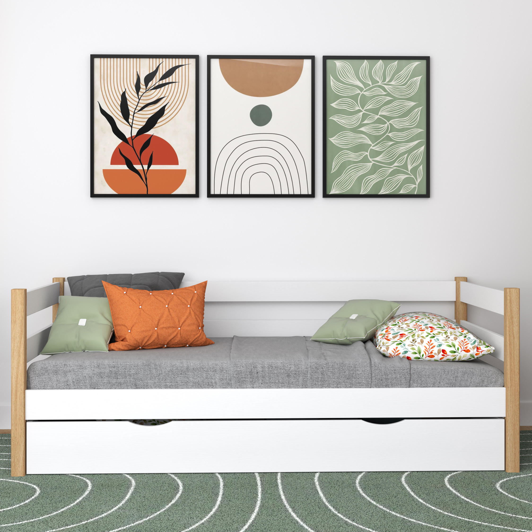 TAGESBETT mit Schublade N01 Weiß / Eiche Natur 120/200 - Eiche Artisan/Weiß, Naturmaterialien/Holz (120/200cm) - N-Wood
