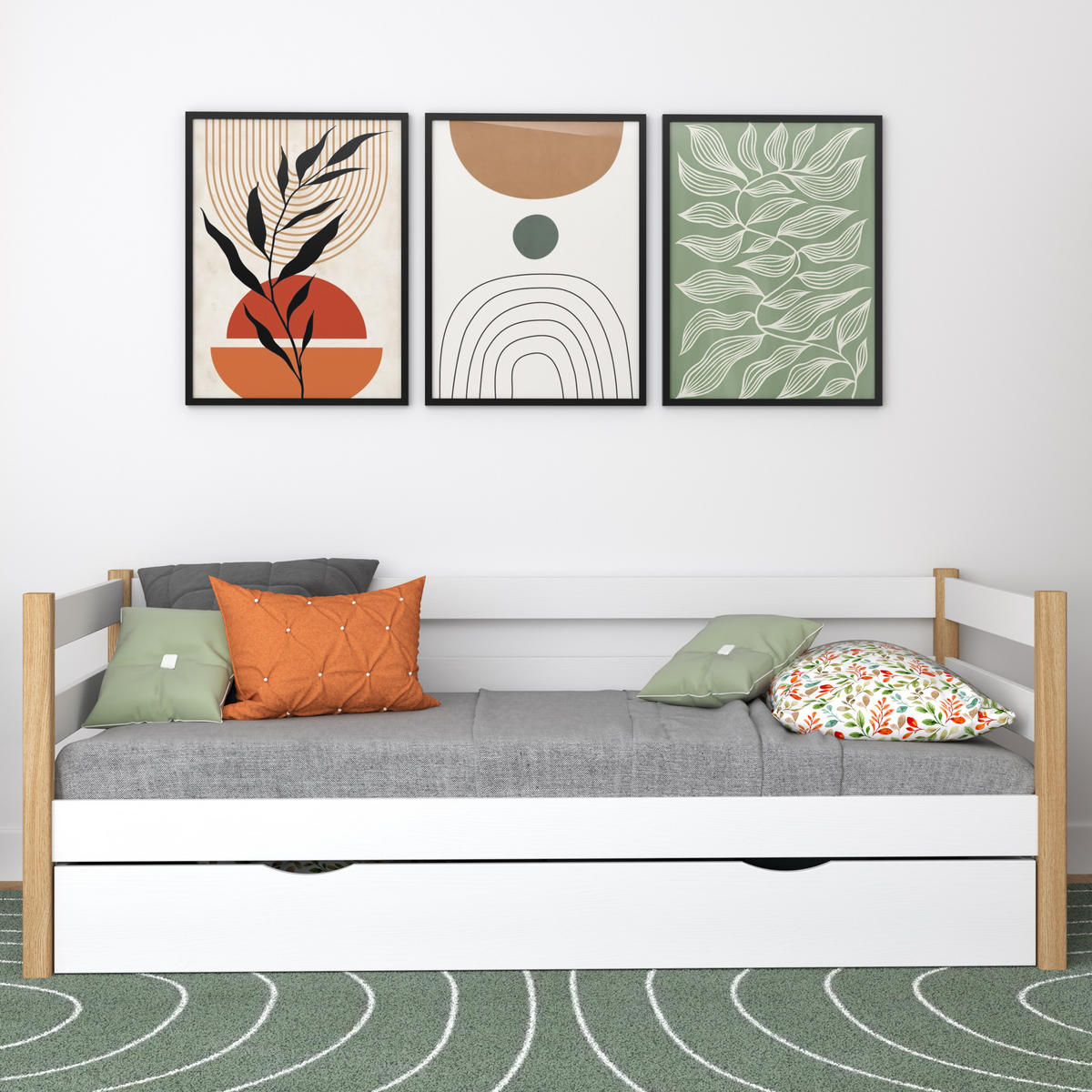 TAGESBETT mit Schublade N01 Weiß / Eiche Natur 80/200 - Eiche Artisan/Weiß, Naturmaterialien/Holz (80/200cm) - N-Wood