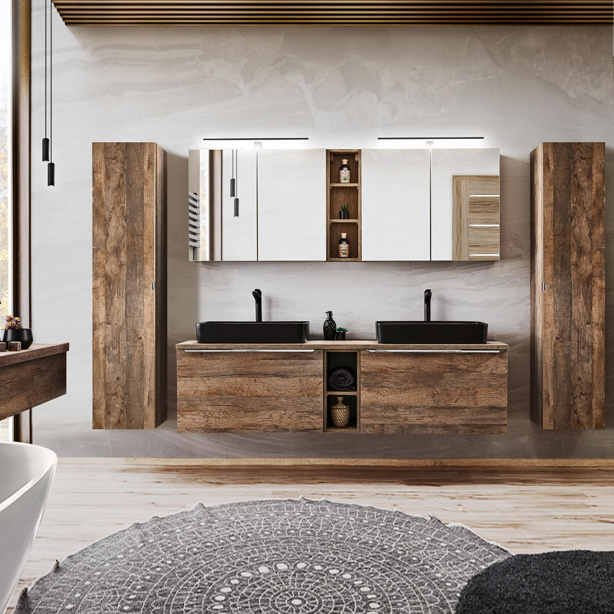 BADMÖBEL-SET 15-TLG. Puebla-56 - Braun, Holzwerkstoff (270/200/46cm) - Lomado