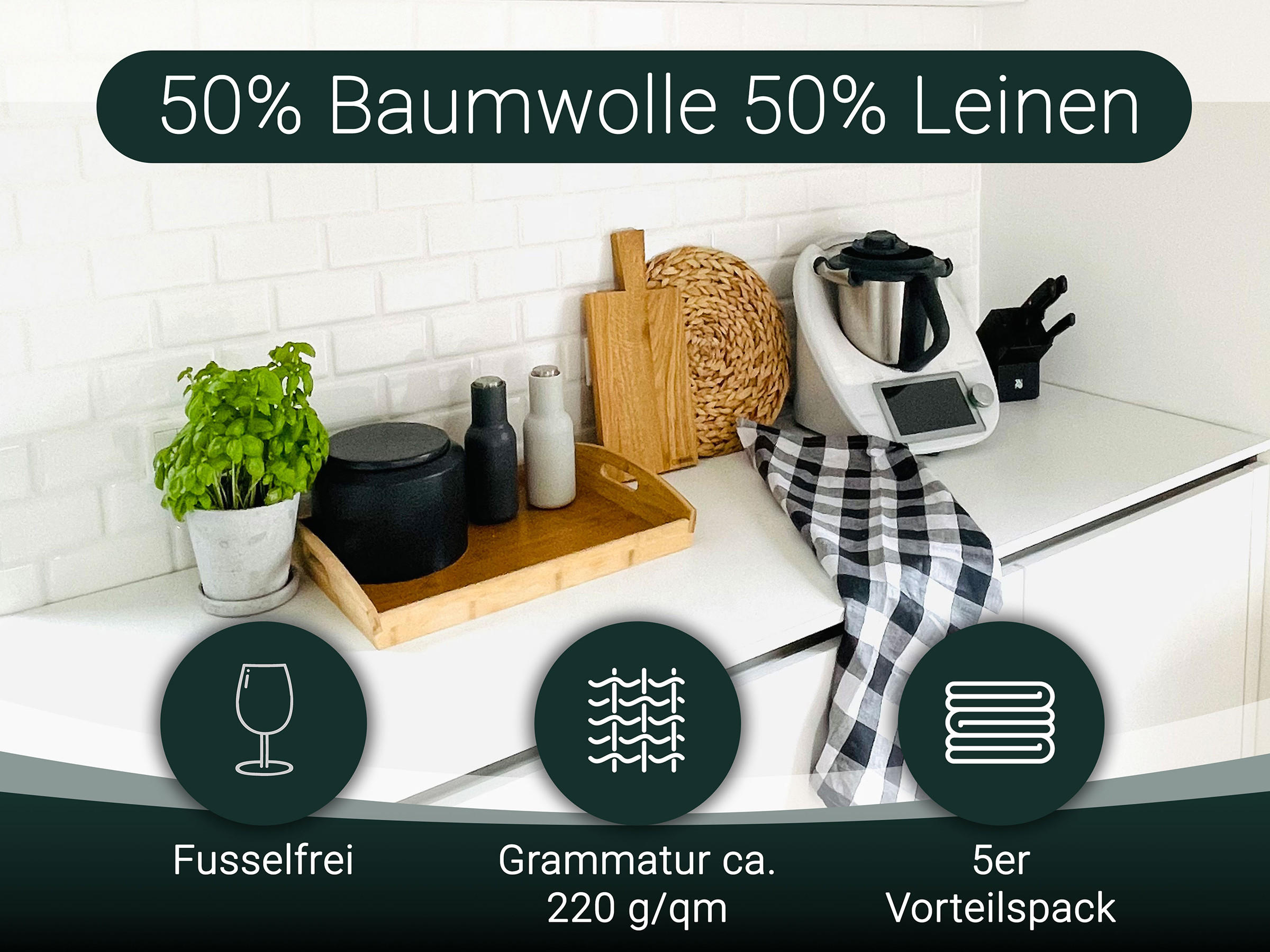 GESCHIRRTÜCHER, 5er-Set, 50x70 cm, 50% Baumwolle, 50% Leinen, Grau - Grau, Textil (50/70cm) - Zollner