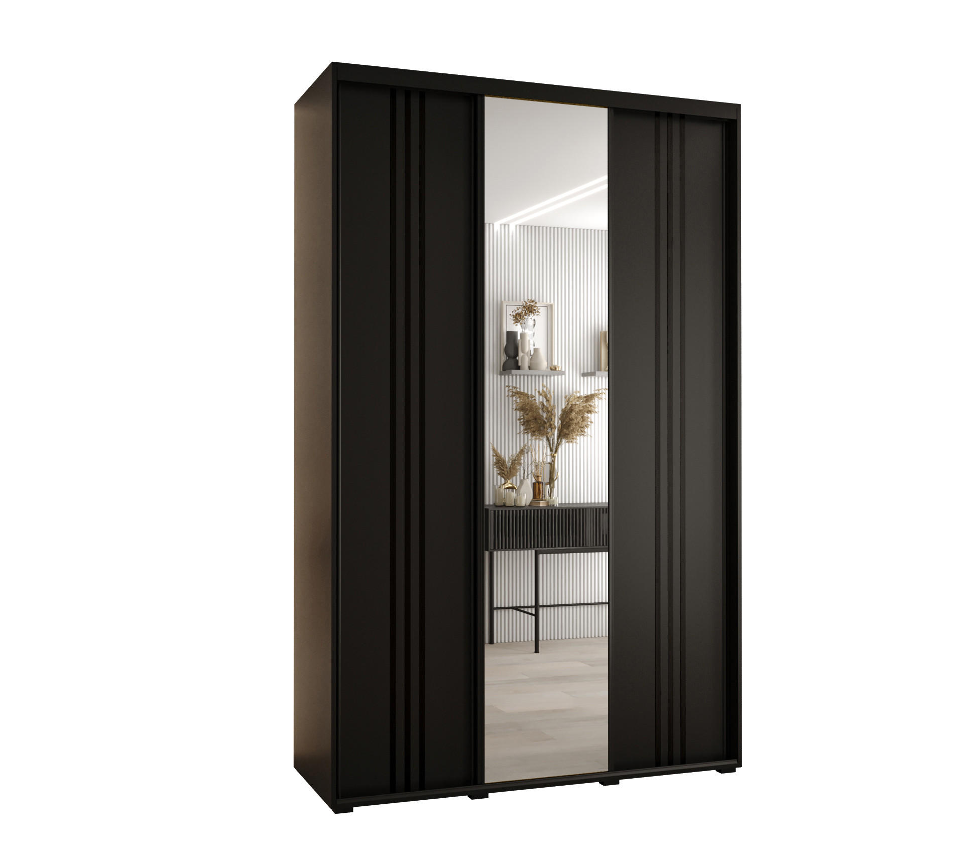 Abiks Möbel Schwebetürenschrank Schwarz, Schwarz, Schwarz 150x235x45 cm