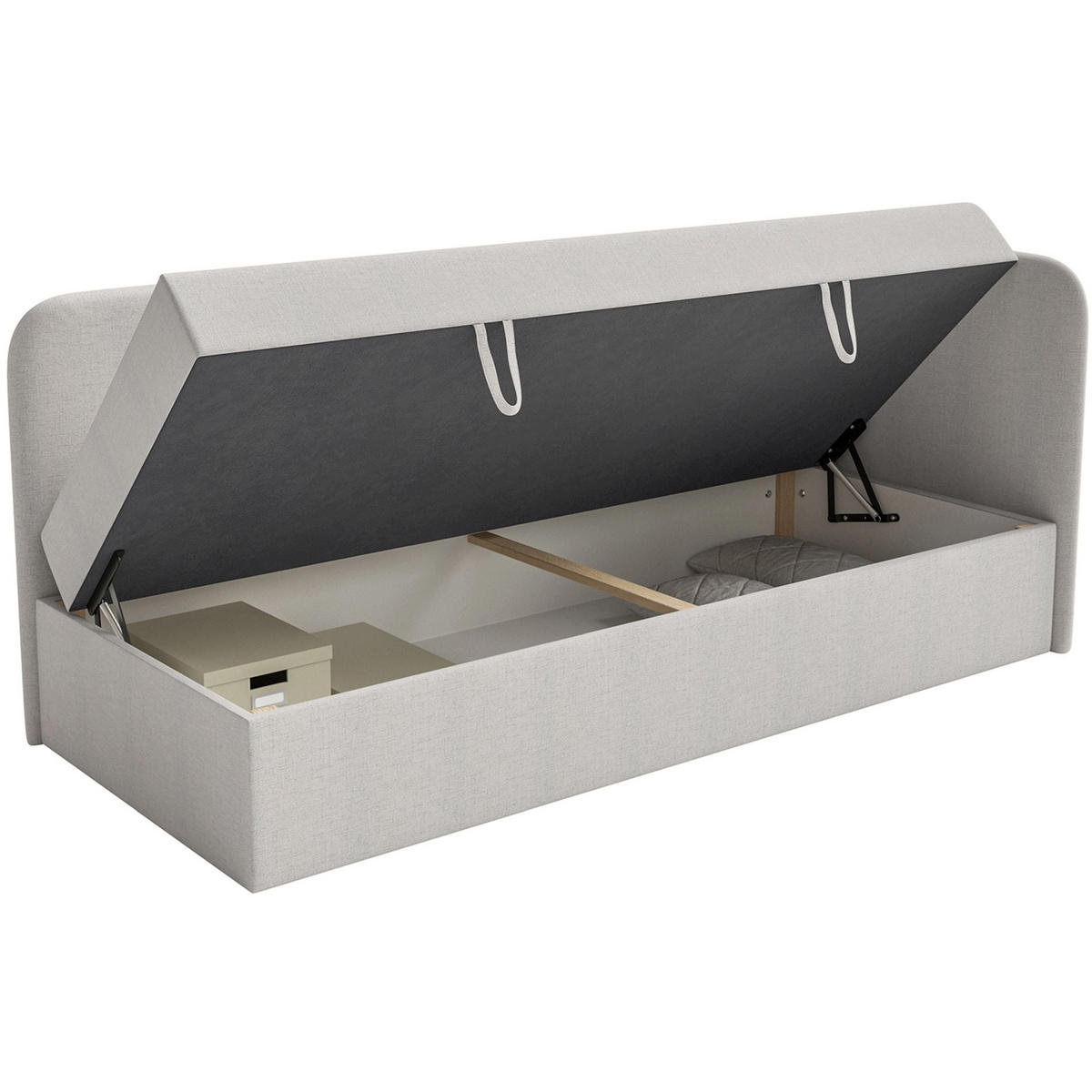 JUGENDBETT Calmmo Hellgrau mit Chenille-Bezug, Kopfteil rechts - Hellgrau, Textil (90/200cm) - Selsey