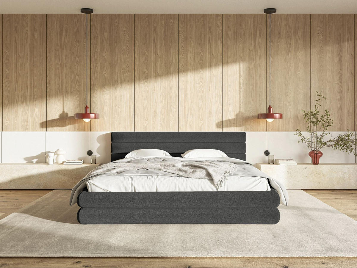 POLSTERBETT Alegre Grafit Chenille 180x200 cm - Schwarz/Graphitfarben, Holz/Textil (180/200cm) - Selsey