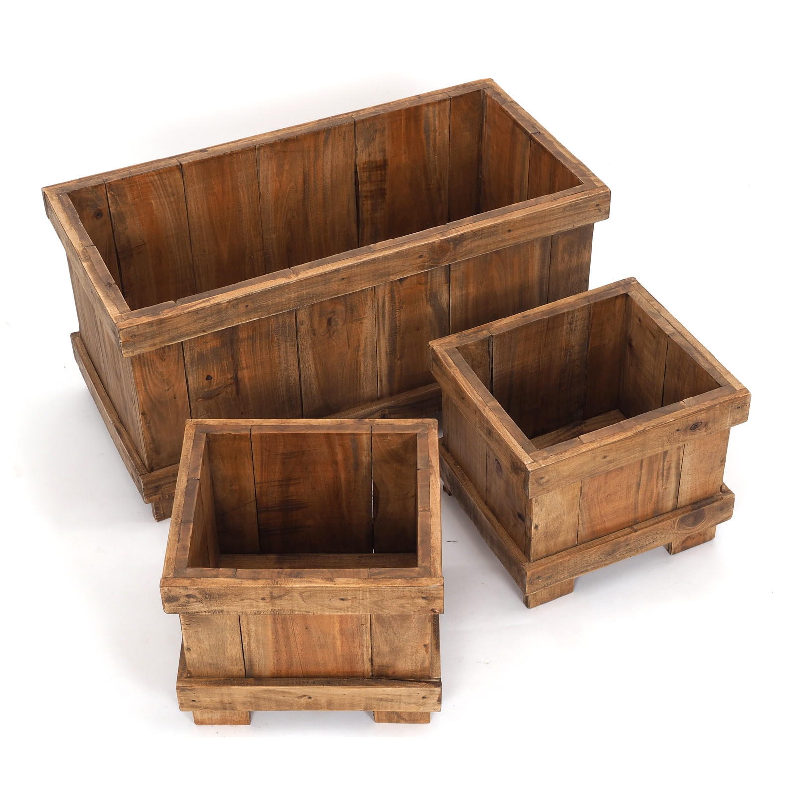 ÜBERTOPF-SET FLOWERPOT 3-tlg. Recyclingholz massiv, 2 verschiedene Größen naturfarben - Naturfarben, Holz (80/40/40cm) - DESIGN DELIGHTS