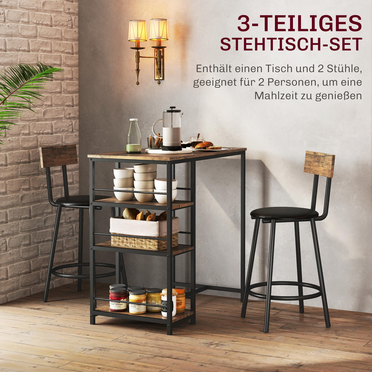 BAR-SET Eichefarben 90.0/50.0/90.5cm - Eichefarben, Metall (50/90.5/90cm)
