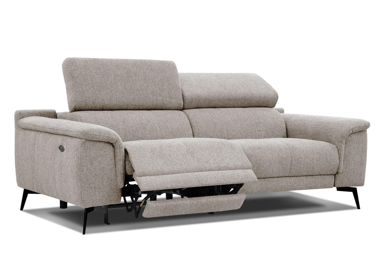 RELAXSOFA FIERO 3-Sitzer mit 1 Relaxfunktion, taupe - Taupe/Schwarz, Holzwerkstoff/Textil (212/82/103cm) - Courtois Laville