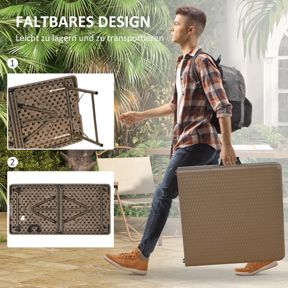 GARTENTISCH, Braun, HDPE - Braun, Kunststoff (122/60/73cm) - Outsunny