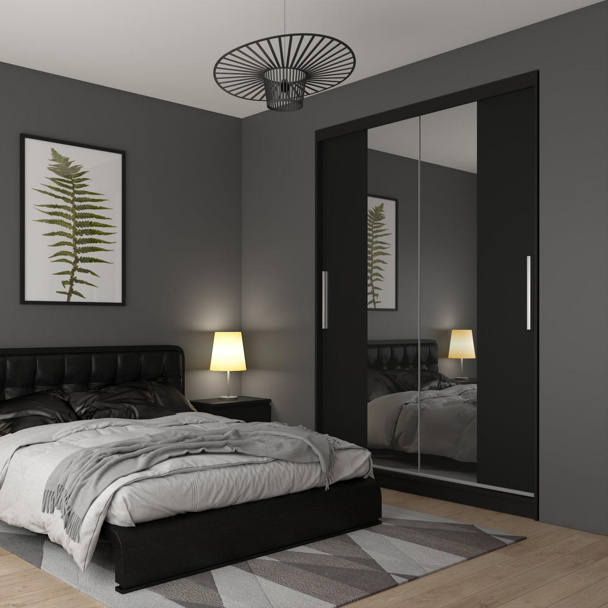 SCHWEBETÜRENSCHRANK Verona ME, Schwarz Matt, 133 cm, mit Spiegel - Schwarz, Holz (133/216/60cm) - B BELINI GROUP