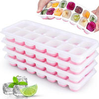 EISWÜRFELFORM 4er Set mit Deckel Rosa - Rosa, Kunststoff (25/2/10cm)