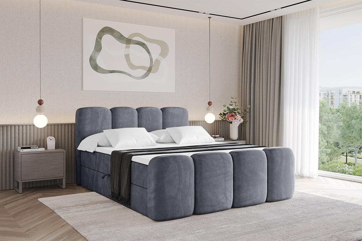 AMERICKÁ postel s matrací H4 a roštem – NINA-Z – 180 × 200 cm – tmavě šedá - tmavě šedá, kompozitní dřevo (180/200cm)