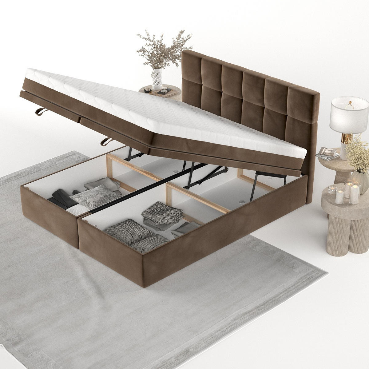 BOXBETT Elano 200/200 cm Braun im Kronos Stoff - Schwarz/Braun, Holz/Holzwerkstoff (200/200cm) - AltaBeds