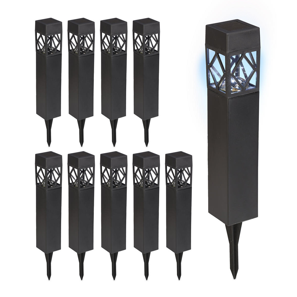 SOLARLAMPEN-SET - Schwarz, Kunststoff (6/6/41cm) - Relaxdays