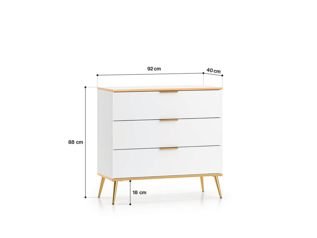 KOMMODE VITERBO Weiß 92x40x88 cm - Weiß, Holzwerkstoff (92/88/40cm) - FURNLUX