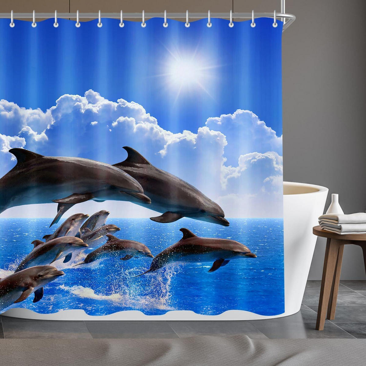 DUSCHVORHANG Delphin 180 x 180 cm Wasserabweisend Antischimmel Polyester - Multicolor, Textil (180/180cm)