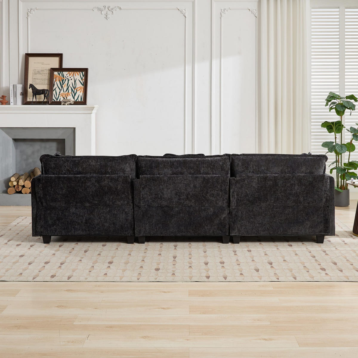 3-SITZER Sofa aus Chenille 289x75x84 cm mit modularem Design, schwarz - Schwarz, Textil (75/84/289cm)