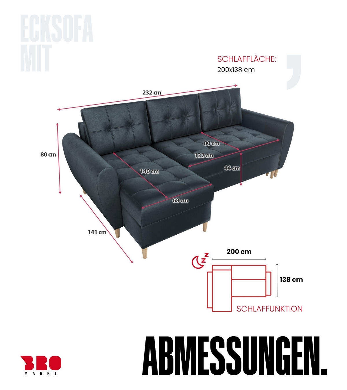 ECKSOFA Henry mit Schlaffunktion Graphit Samtstoff - Graphitfarben, Textil (232/141cm) - Bromarkt
