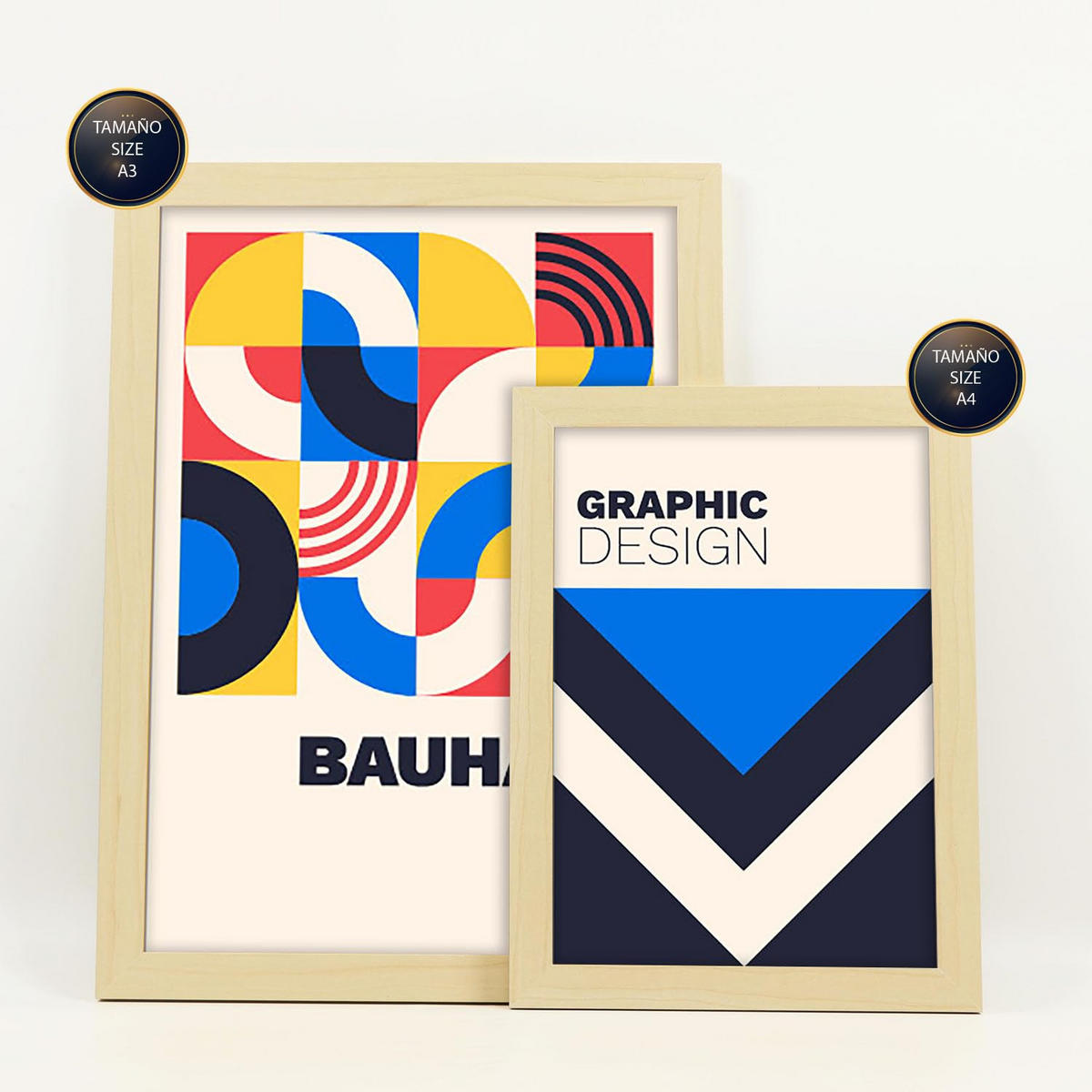 POSTER Set Mit 6 Drucken Im Bauhaus 6 Geometrische Designkollektion Drucke Mit Ästhetische Dekorative Für Zuhause A3 & A4 Rahmen Aus Hellem Holz - Beige, Papier (29/3cm) - Nacnic