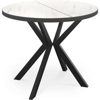 ESSTISCH Vincento runder ausziehbar, Marmor Weiß 100-180/100/76 cm - Ecru/Schwarz, Holzwerkstoff/Metall (100/100/76cm) - WFL GROUP