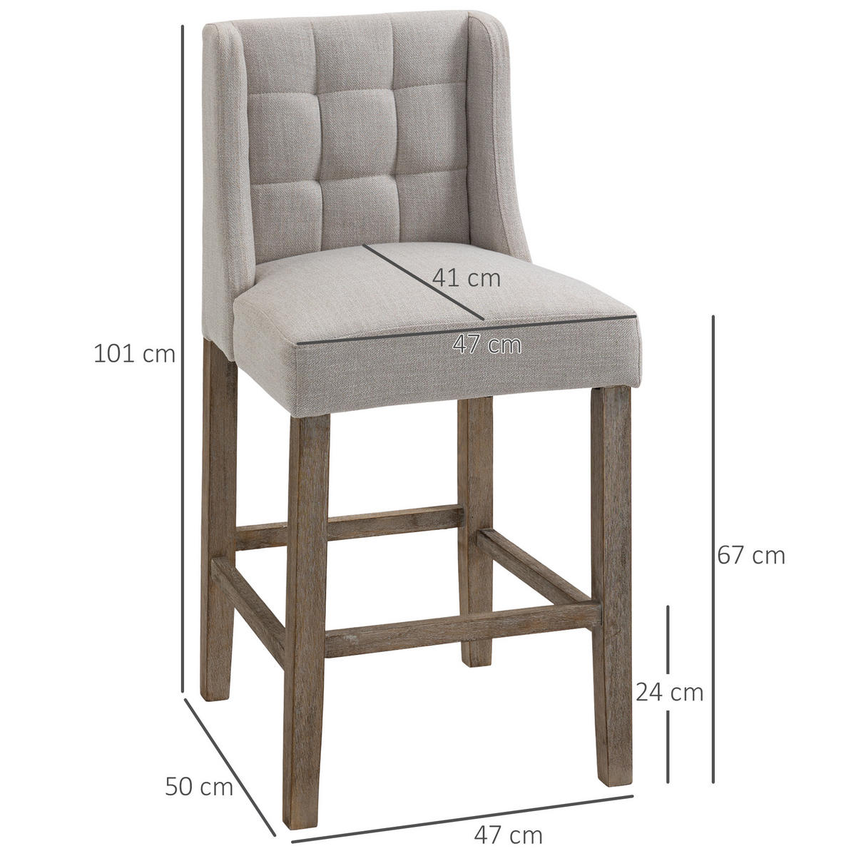 BARHOCKER, Leinen-Touch-Polyester, Beige - Beige, Kunststoff (50/101/47cm) - HOMCOM